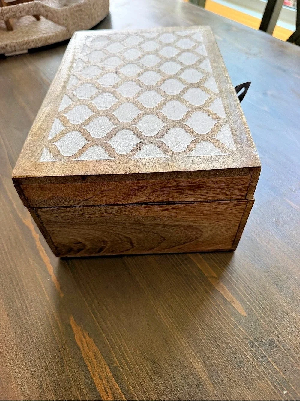 Geometric Wood Storage Box Brown & Cream